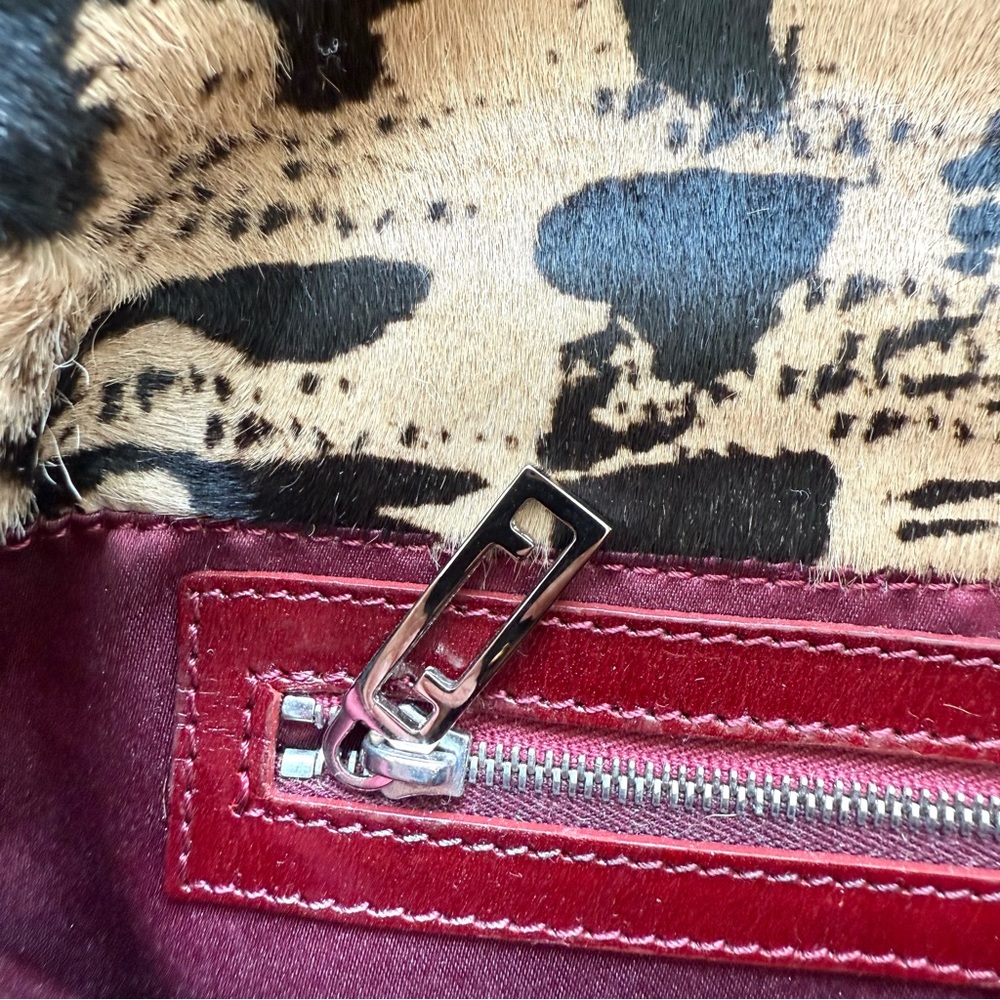 Fendi Brown Printed Pony Hair Baguette Black Beige Vintage 2000s Authentic - Picture 8 of 15